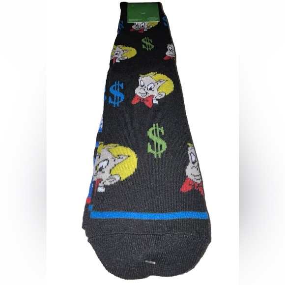 Richie $ Rich Crew Socks 2 Pair Men's 6.5-12 Blue Black w $ Harvey Comics NEW! - Picture 8 of 9